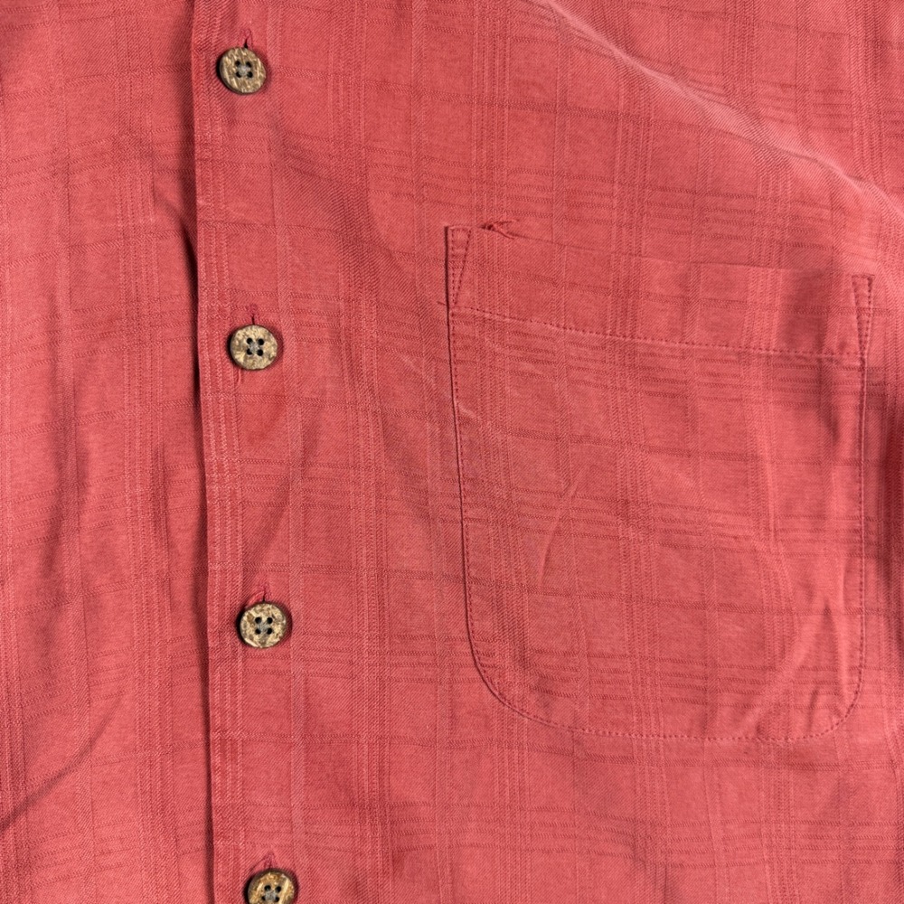 Baracuta Mens Silk Short Sleeve Button Up Shirt Size M Rust Red Textured Camp - Picture 6 of 9